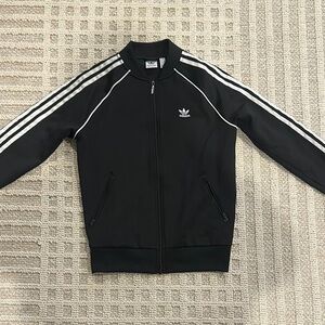Adidas Black and White Track Jacket with Stripes